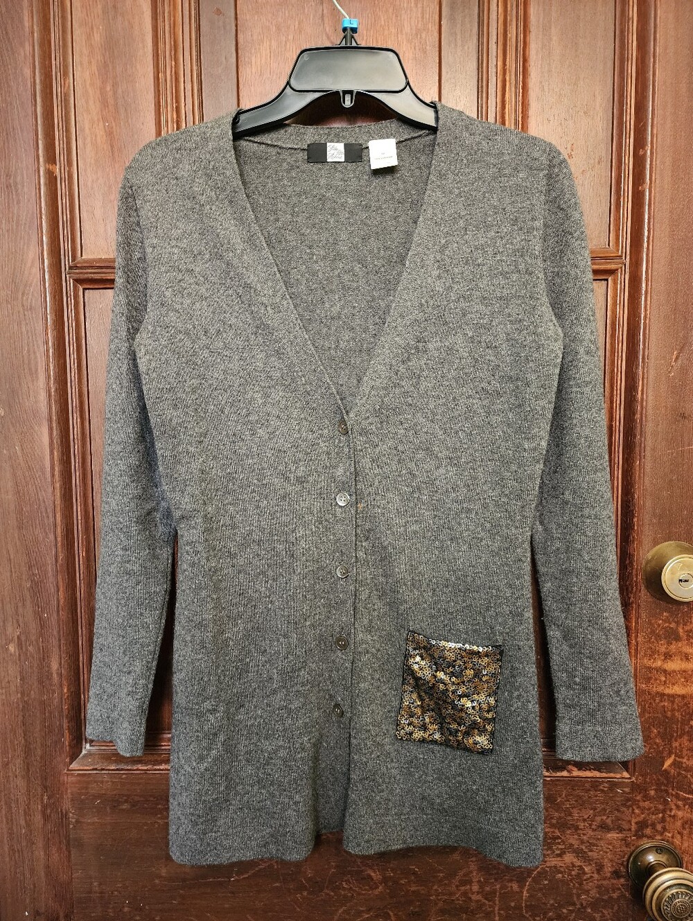 NWOT-Sak's Fifth Avenue Gray Cashmere Cardigan-Sequined Pocket-Medium-$395.00